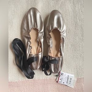 Zara Leather Gold Ballet Flats. Size 9.
